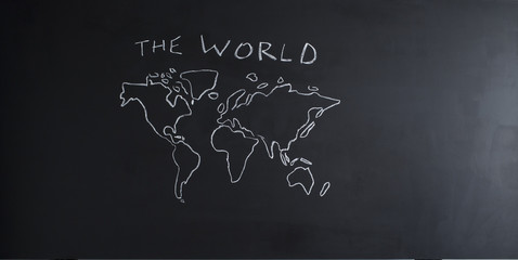 school blackboard with world map