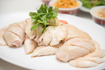 Steam chicken for eat with rice.