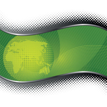 Green globe background with silver halftone borders