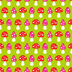 Seamless Pattern Fly Agarics Red/Pink