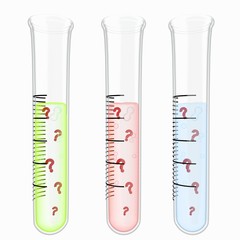 question symbol particles in test glass