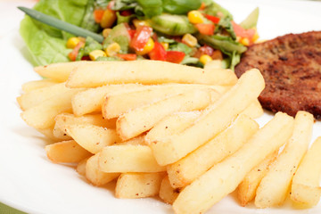 French fries and salad