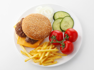 Beef Cheese Hamburger with French Fries