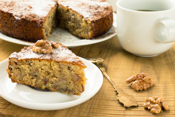 Walnut pie on a wooden board