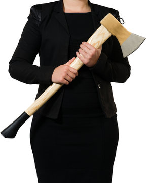 businesswoman carrying an axe to do the chopping