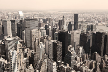 Skyline of Manhattan, NYC - sepia image - obrazy, fototapety, plakaty