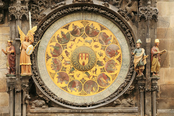 Detail of Medieval astronomical Clock in Prague, Czech Republic
