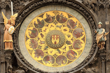 Detail of Medieval astronomical Clock in Prague, Czech Republic