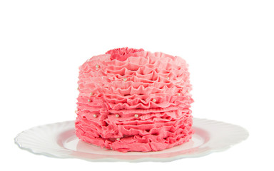 Chocolate mud cake decorated with pink ruffle pattern