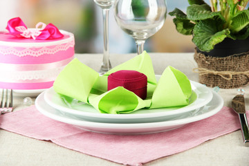 Romantic table serving on bright background