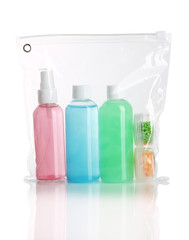 Hotel cosmetics kit isolated on white