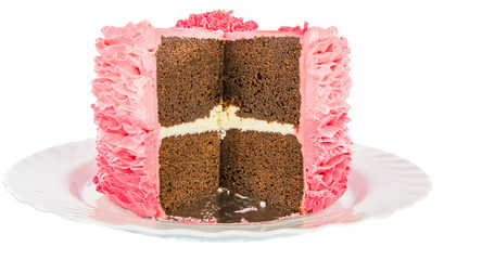 Chocolate mud cake decorated with pink ruffle pattern