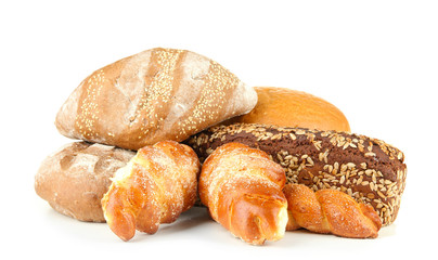 Composition with bread and rolls, isolated on white