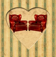 Photo sur Plexiglas Poster vintage Coeur Vintage - Fauteuil en cuir