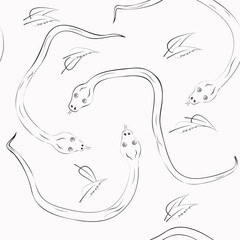 Calligraphy vector background with serpents.