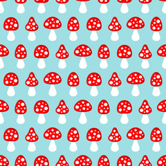 Seamless Pattern Fly Agarics Red/Blue