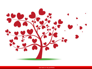 Tree with red heart leaves,love