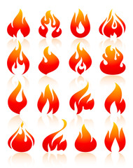 Fire flames red, set icons