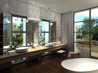 rendering of a modern luxurious bathroom