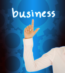 Business woman hand Contact Of bussinet button