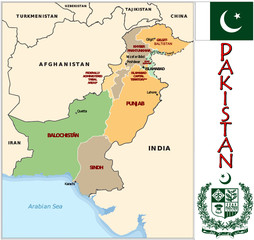 Pakistan Asia emblem map symbol administrative divisions