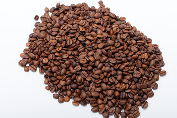 coffee beans close up isolated on white