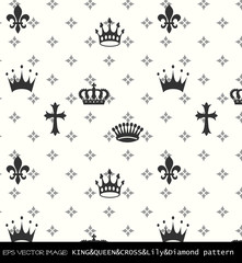 eps Vector image:KING&QUEEN&CROSS&Lily＆Diamond pattern