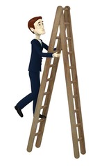 3d render of cartoon character on a ladder