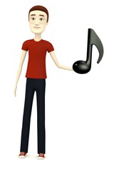 3d render of cartoon character with musical symbol