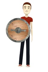 Naklejka premium 3d render of cartoon character with shield