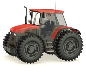 3d render of cartoon character in tractor