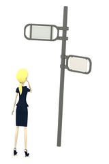 3d render of cartoon character with sign
