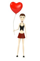 3d render of cartoon character with heart balloon