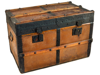 Ancient wooden chest isolated on white