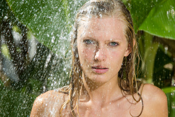 Fototapeta na wymiar woman in tropical shower