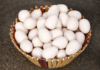 Artificial eggs kept in a basket
