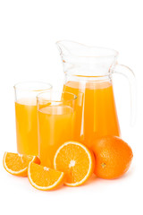 Orange juice in a glass jug