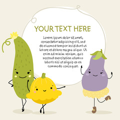 Cute vector background of cucumber, zucchini and eggplant - 51969466