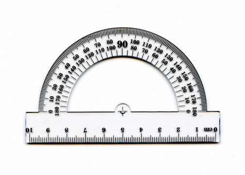 A half circle protractor marked in degrees
