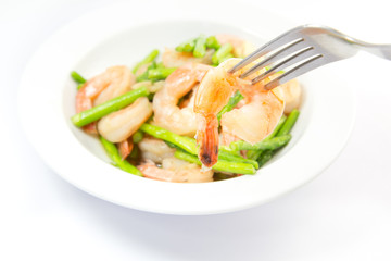 Dilicious green asparagus with prawns