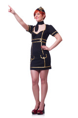 Fototapeta premium Stewardess pressing virtual buttons in the air