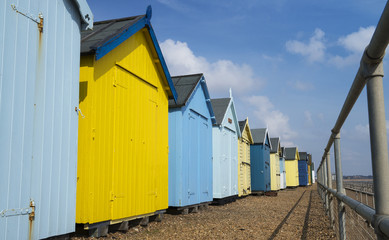 Fototapeta na wymiar Colorful Beach Huts at Felixstowe, Suffolk, UK.