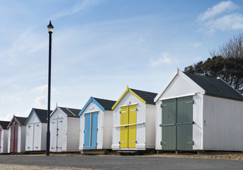 Fototapeta na wymiar Beach Huts at Felixstowe, Suffolk, UK.