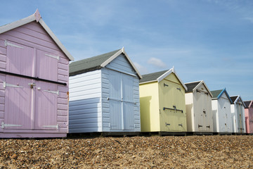 Beach Huts at Felixstowe, Suffolk, UK.