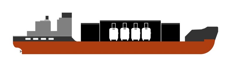 Valise de voyage dans un bateau cargo