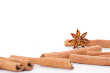 cinnamon and star anise, isolated on white background