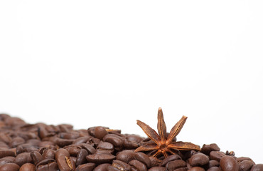 Coffee and star anise on white