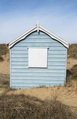 Blue Beach Hut in the Dunes, Hunstanton, Norfolk, UK.