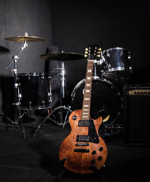 Set of musical instruments during concert