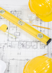 Tools and papers with sketches on the table